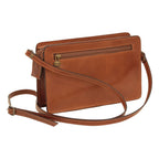 Borsetta clutch in pelle marrone con tasca frontale con zip e tracolla lunga