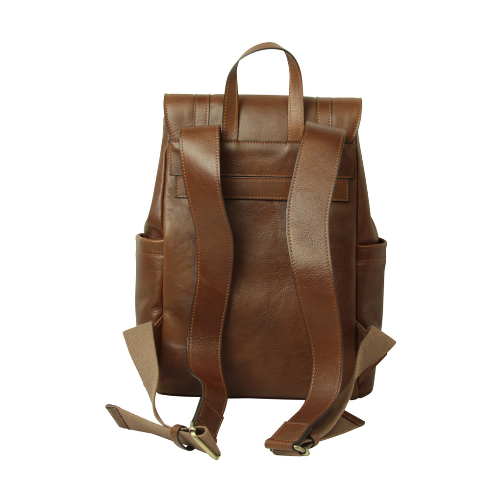 Zaino in pelle per laptop con fascia per trolley-Castagna