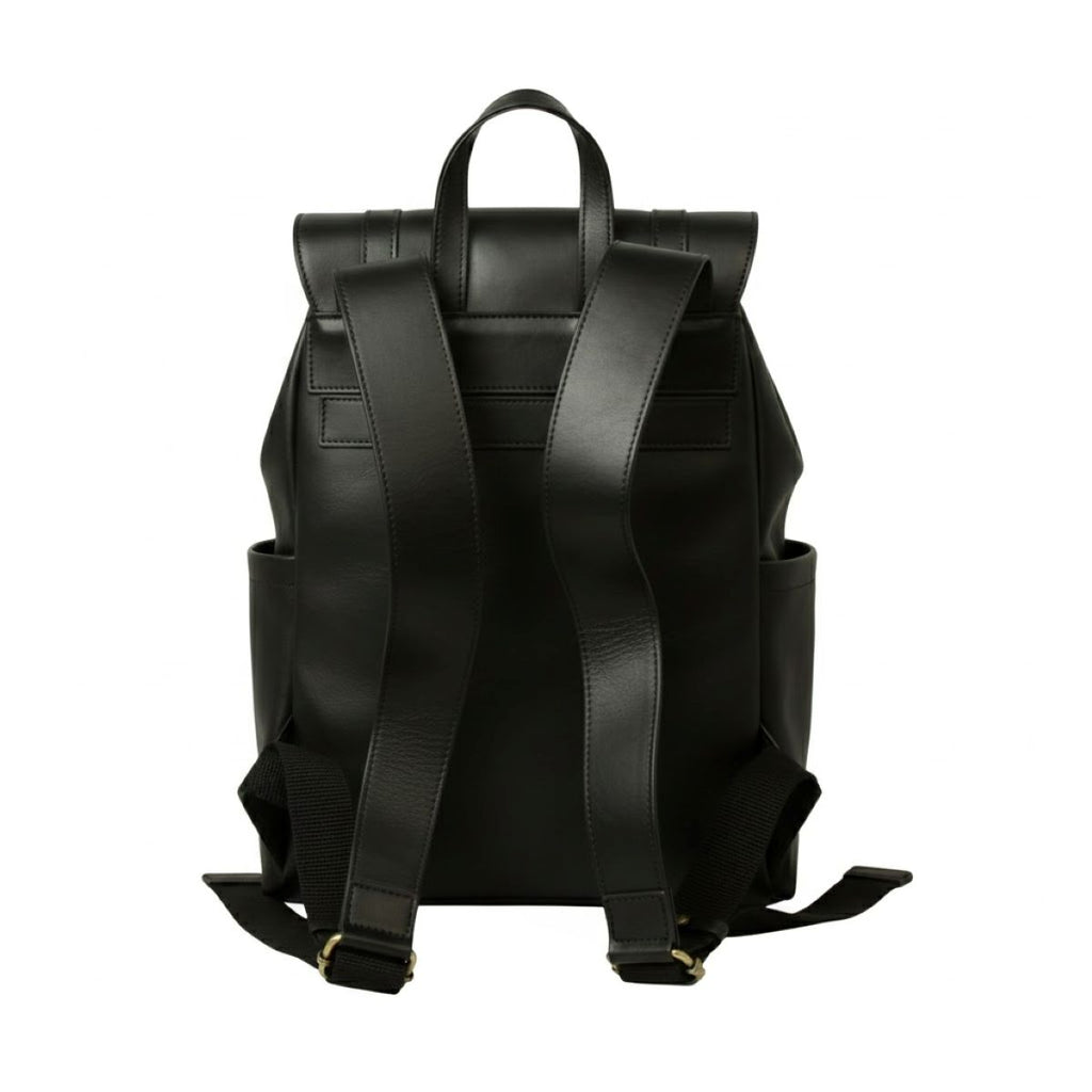 Zaino in pelle per laptop con fascia per trolley- Nero
