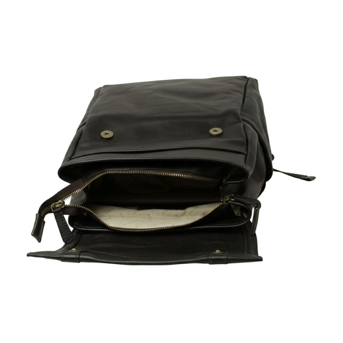 Zaino in pelle per laptop con fascia per trolley- Nero