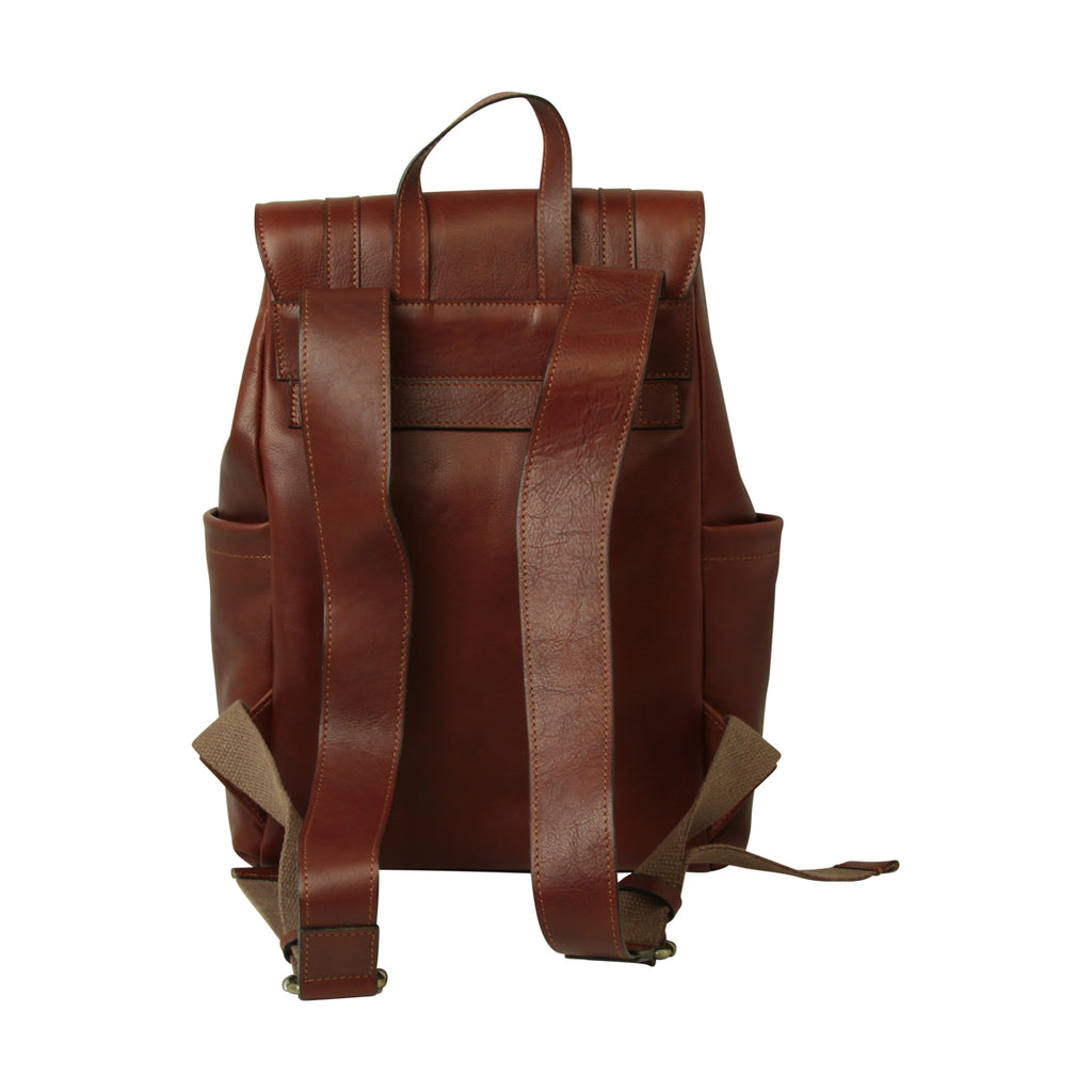 Zaino in pelle per laptop con fascia per trolley- Marrone Mogano