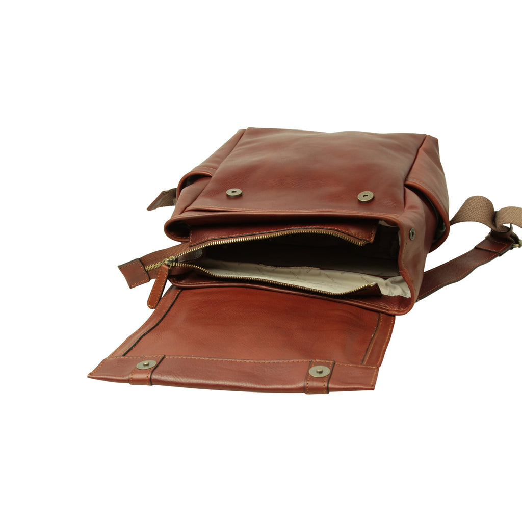 Zaino in pelle per laptop con fascia per trolley- Marrone Mogano
