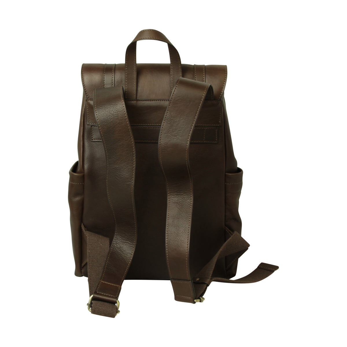 Zaino in pelle per laptop con fascia per trolley- Marrone Scuro