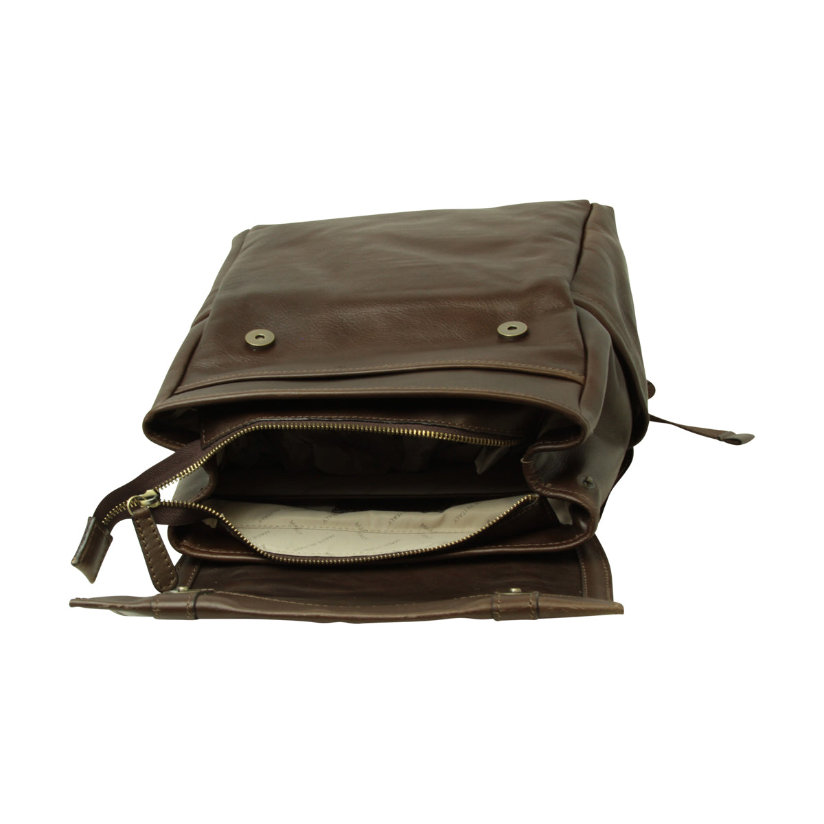 Zaino in pelle per laptop con fascia per trolley- Marrone Scuro