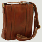 Borsa messenger in pelle mogano con tasche anteriori e tracolla regolabile