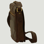 Borsa a tracolla in pelle marrone scuro vista laterale con cinturini