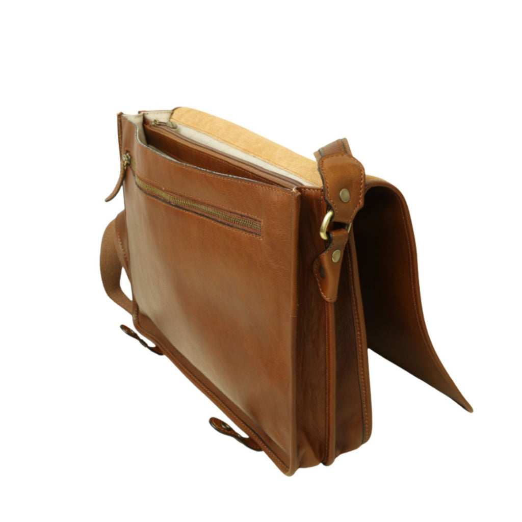 Borsa Messenger in vitello nappato-Castagna