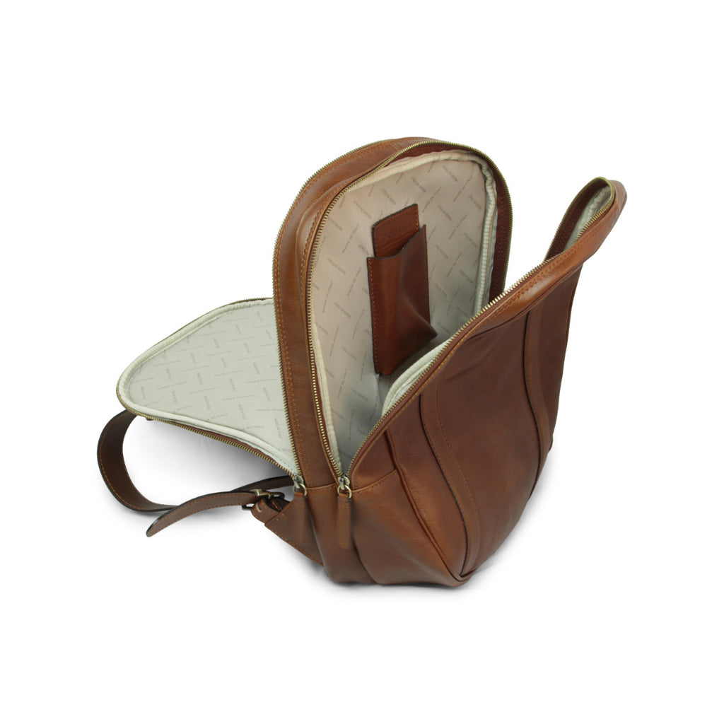 Zaino per laptop in vitello morbido con fascia per trolley-Castagna
