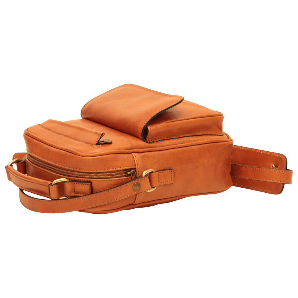 Borsa a tracolla con tasca frontale. Marrone Coloniale