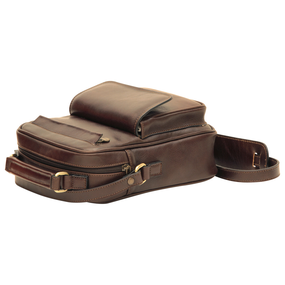 Borsa a tracolla con tasca frontale. Marrone Scuro
