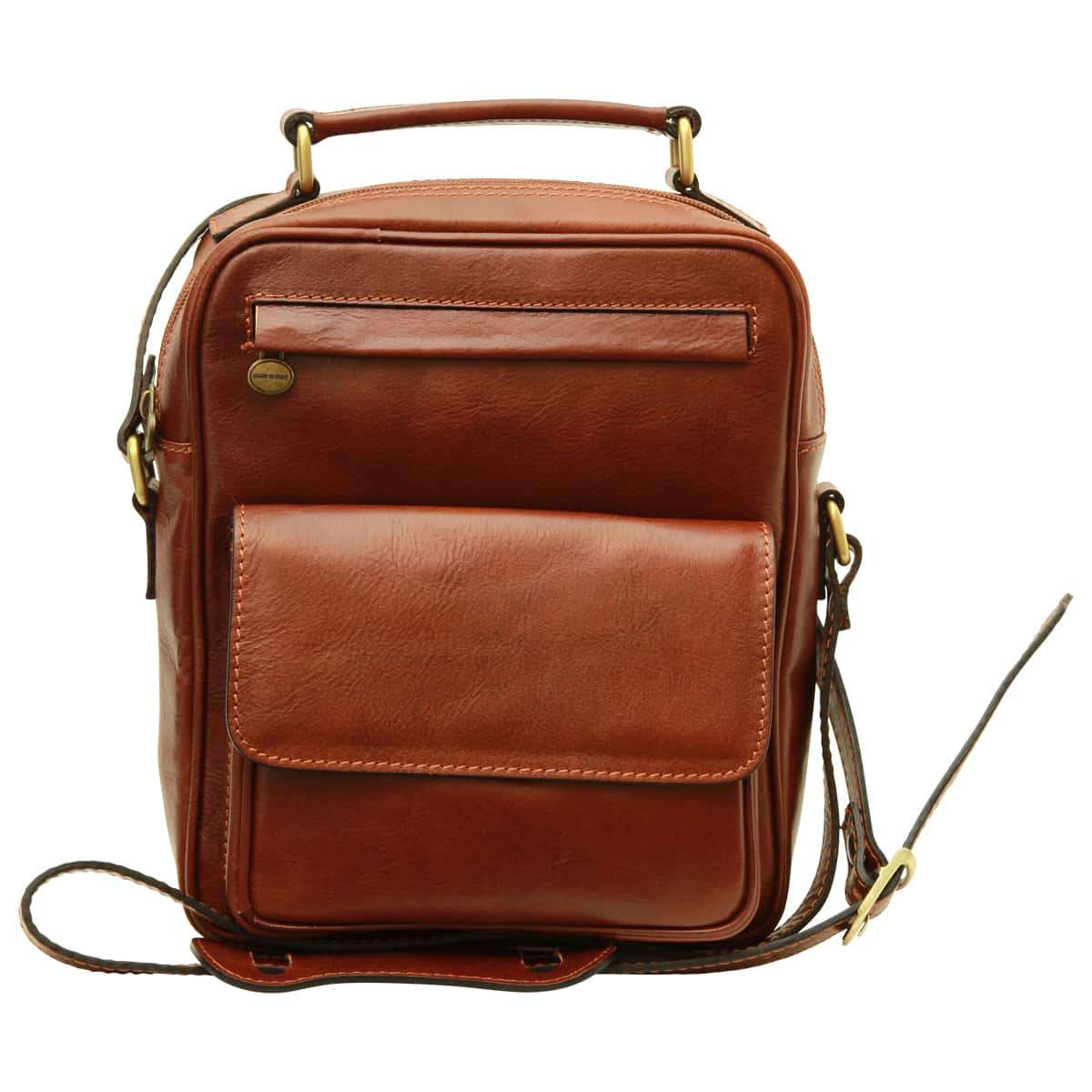Borsa a tracolla con tasca frontale. Marrone