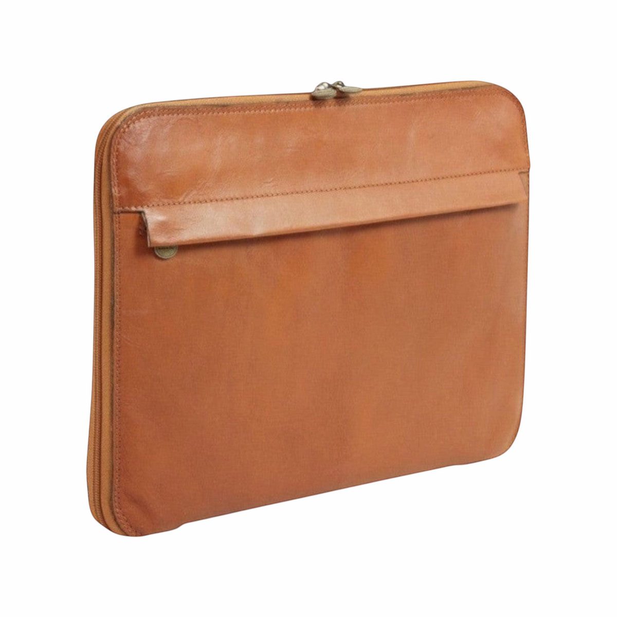 Porta documenti in pelle Old Angler marrone, chiusura con zip e cuciture decorative