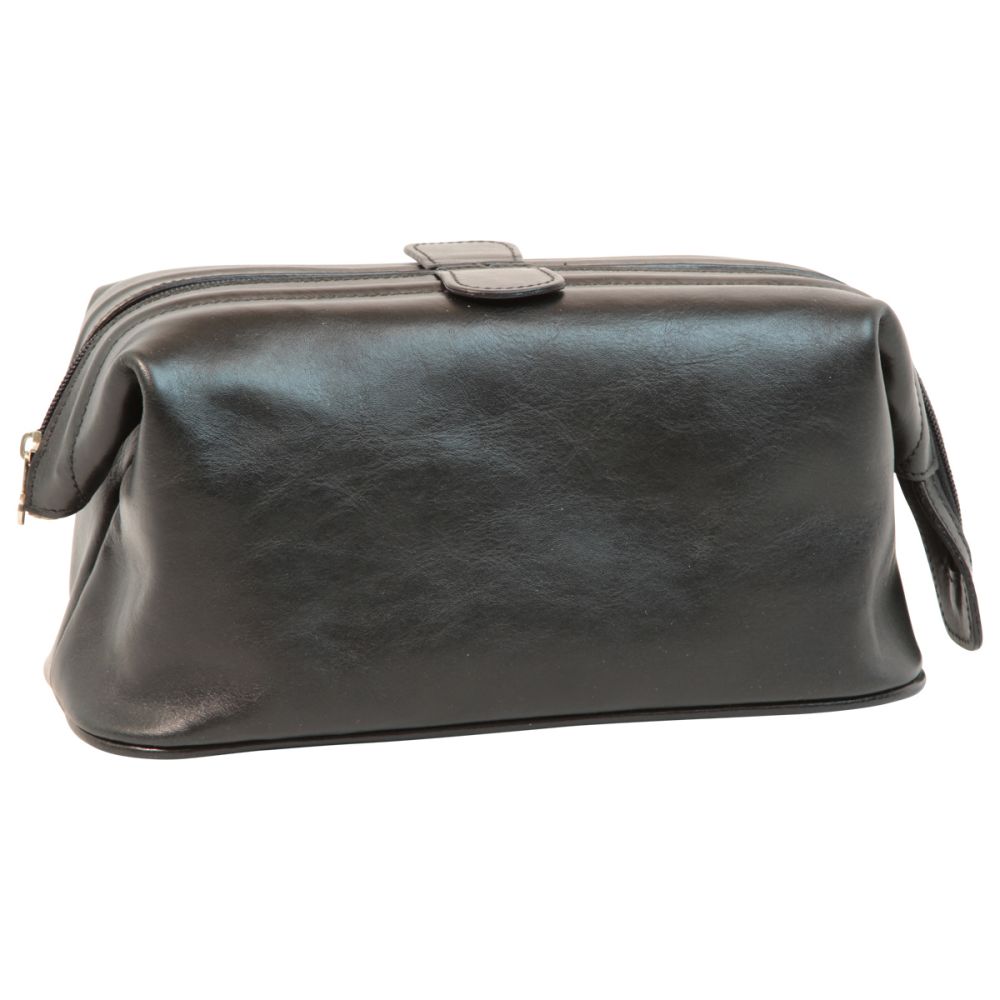 Astuccio beauty in pelle nera con maniglia superiore e zip perimetrale