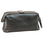 Astuccio beauty in pelle nera con maniglia superiore e zip perimetrale