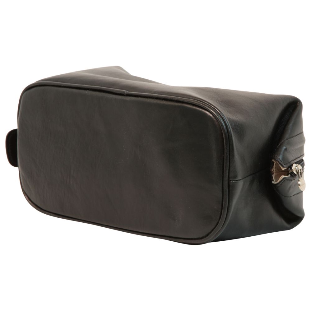 Astuccio beauty in pelle nera con maniglia laterale e zip in metallo sul lato