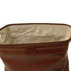 Astuccio beauty in pelle marrone, fodera chiara e zip