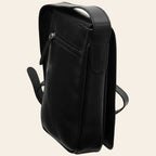 Borsa a tracolla in pelle nera con zip frontale e tracolla regolabile