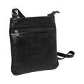 Borsa tracolla pelle nera con tasche interne ed esterne in zip, chiusura zip e tracolla regolabile.