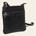 Borsa a tracolla in pelle nera con zip frontale e tracolla regolabile