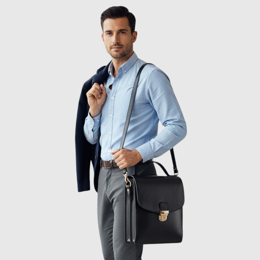 Borsa a Tracolla Uomo in Pelle Vitello Pieno Fiore Classica II - Old Angler