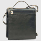 Borsa a tracolla in pelle nera con zip orizzontale e manico superiore