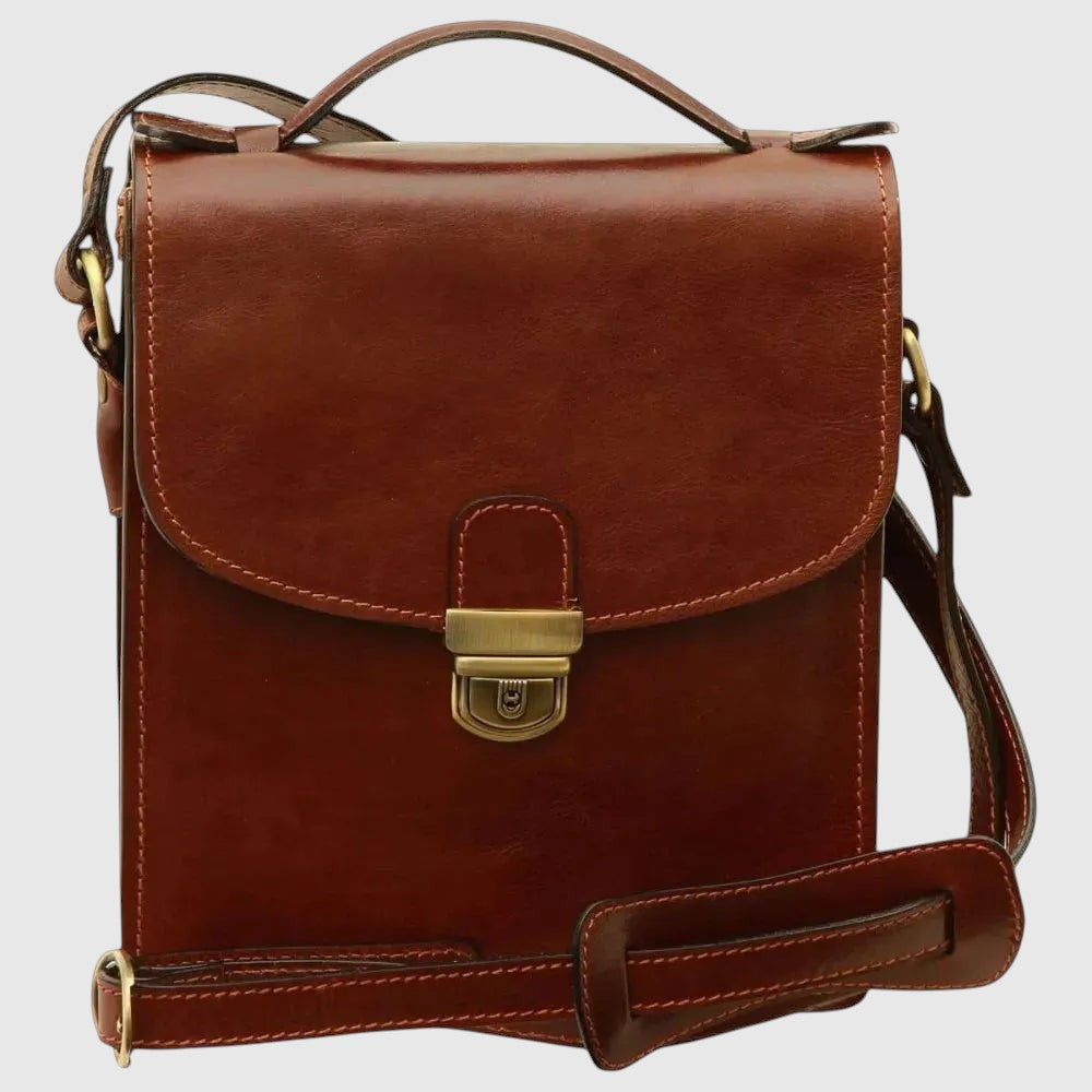 Sacoche bandoulière marron en cuir fait main pour homme. Marron