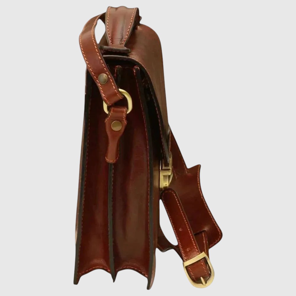 Borsa a Tracolla Uomo in Pelle Vitello Pieno Fiore – Marrone | Old Angler artigianale
