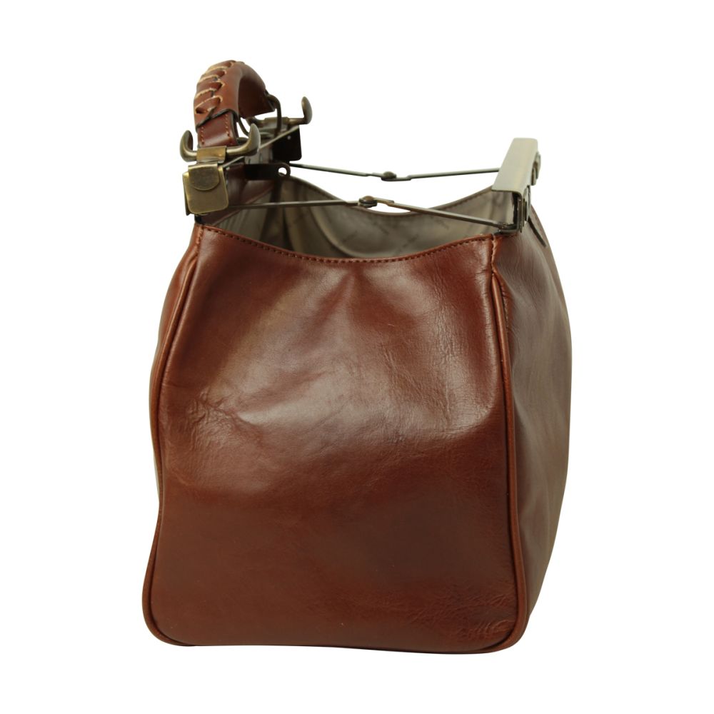 Borsa da medico in pelle marrone Old Angler con manici e fibbia metallica