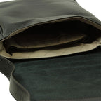 Borsa a tracolla in pelle nera con interno chiaro e cuciture visibili