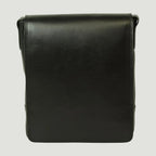 Borsa a tracolla in pelle nera con patta e bordi rinforzati