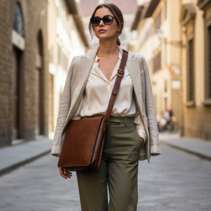 Sac en Cuir de Veau pour iPad Châtaigne