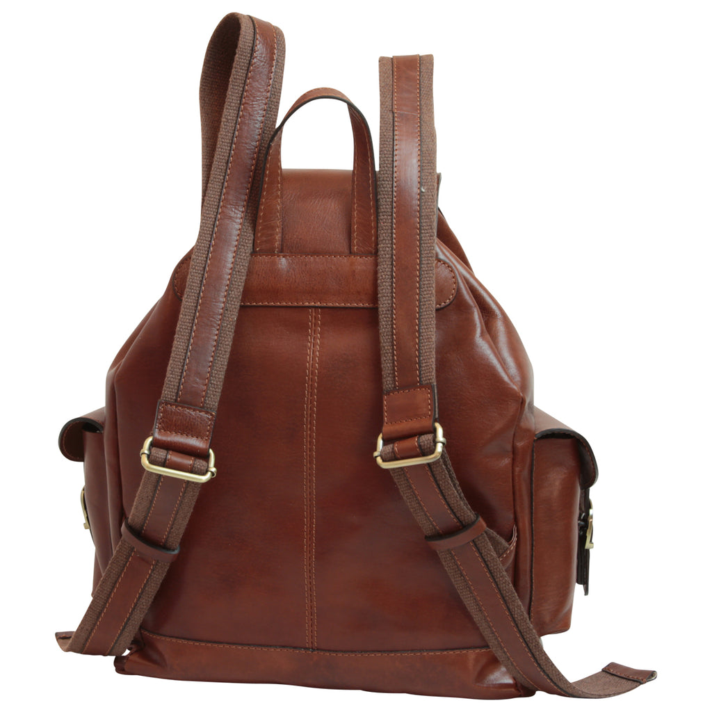 Zaino in pelle con 3 tasche frontali. Marrone