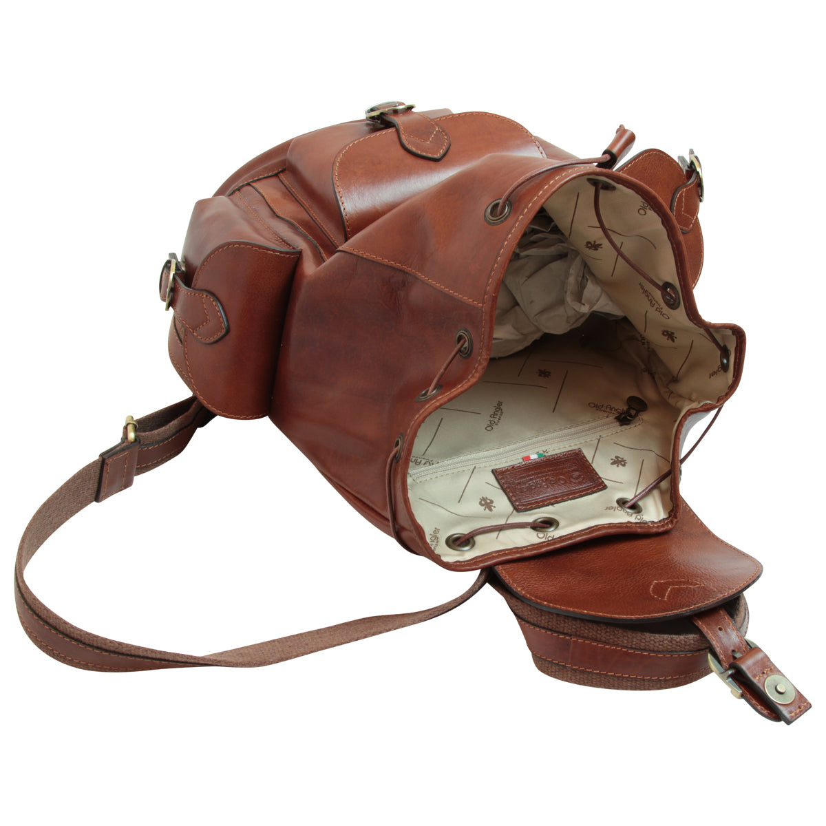 Zaino in pelle con 3 tasche frontali. Marrone