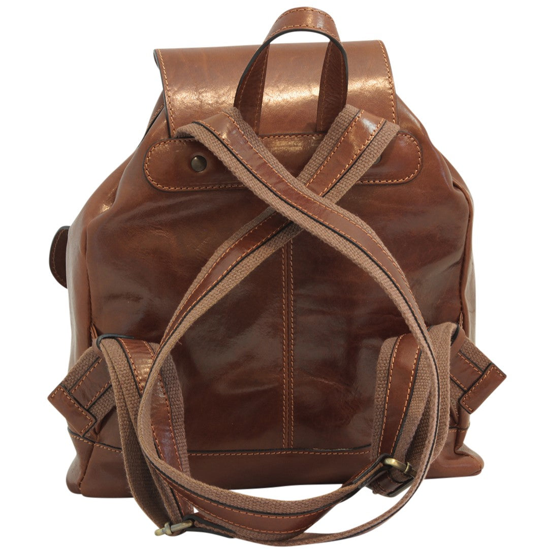 Zaino in pelle con 2 tasche frontali. Marrone