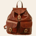 Zaino marrone in pelle di vitello con 2 tasche frontali e fibbie in metallo