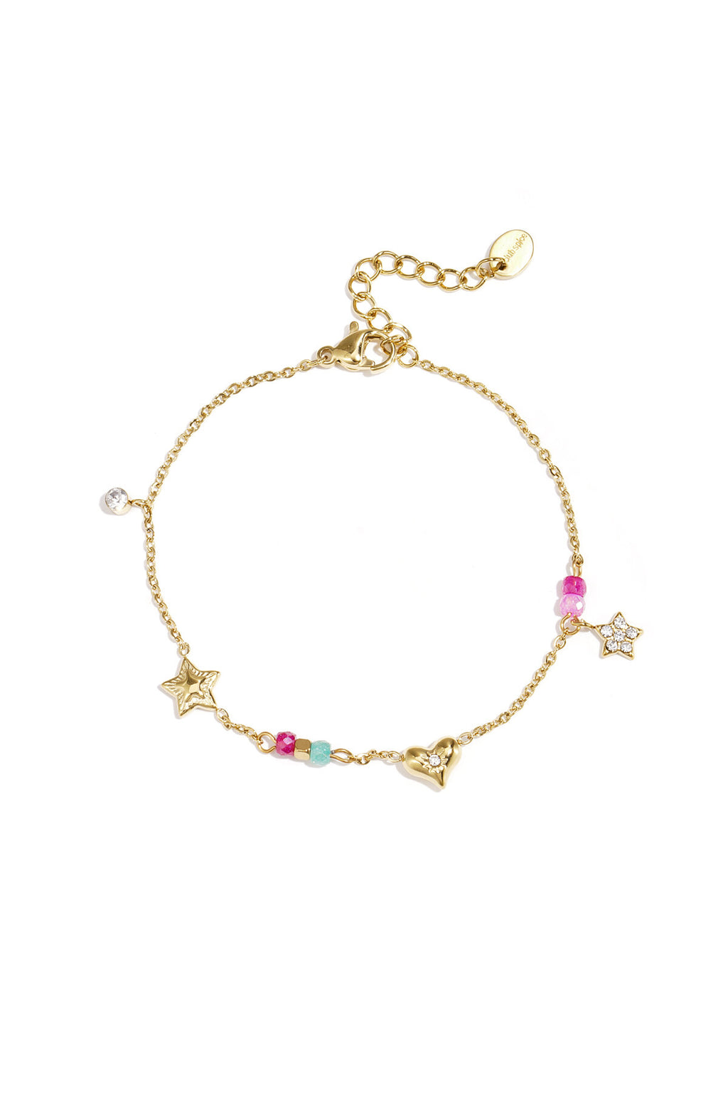 Braccialetto con ciondoli cuore stella pietre, in acciaio inossidabile, stile casual per donne.