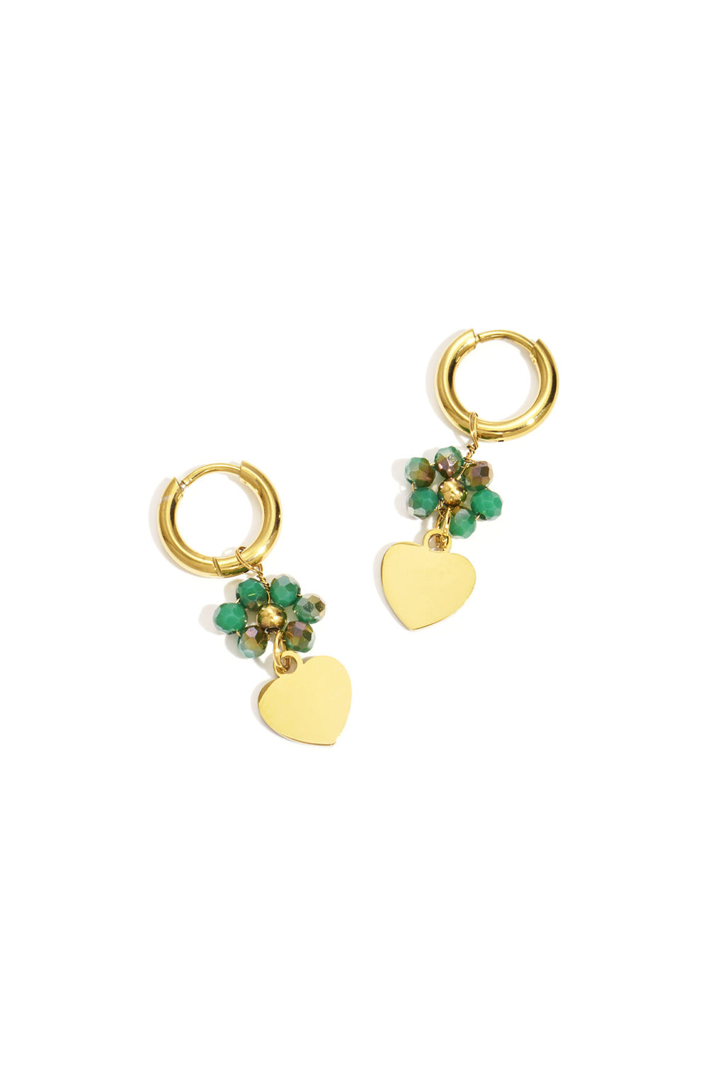 Orecchini con cuore su fiore di perline
