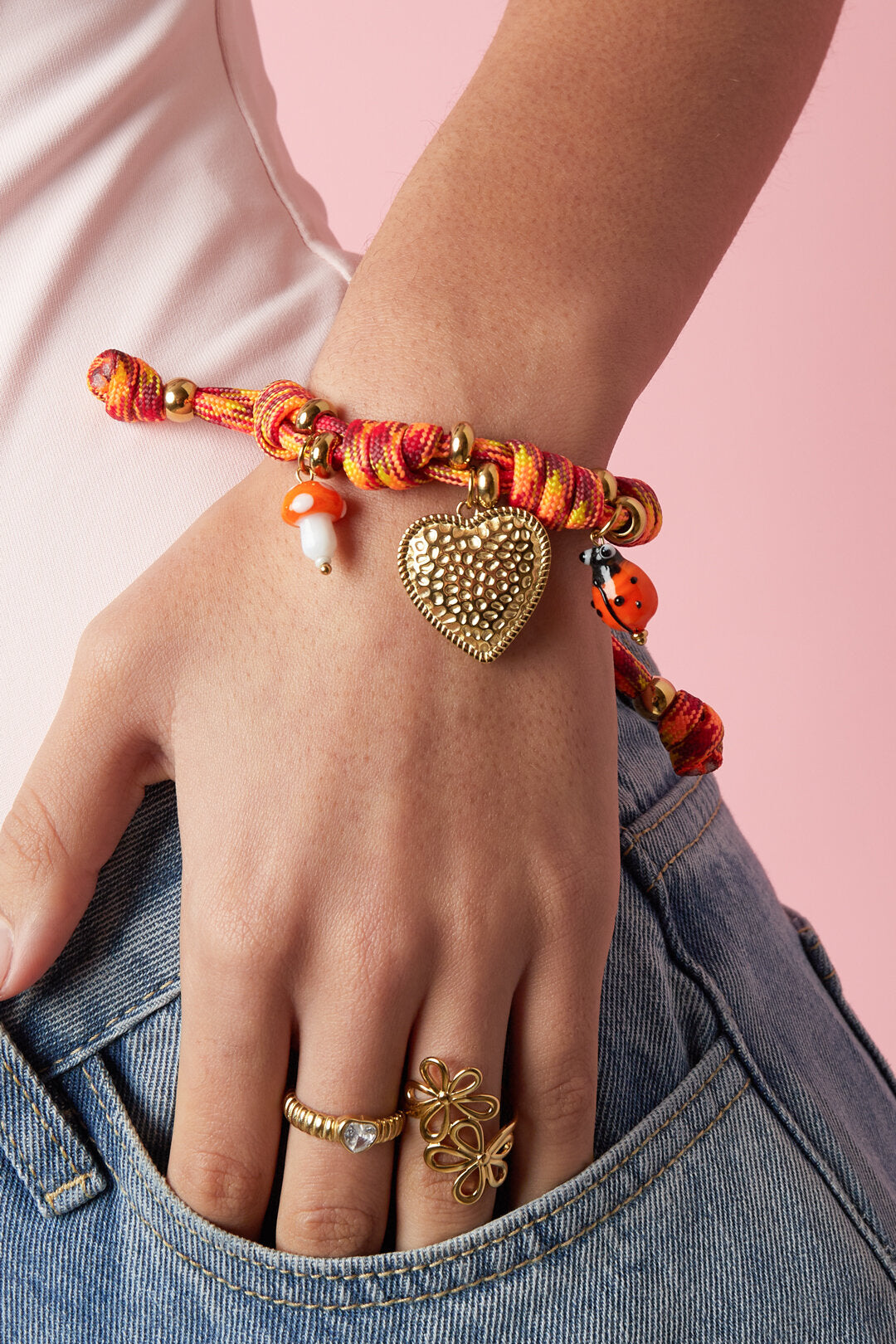 Braccialetti con ciondoli in corda, serie casual, romantici, a forma di cuore, gioielli da donna