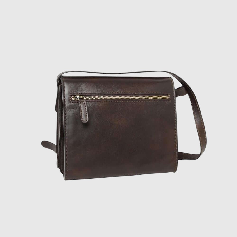 Borsa a tracolla testa di moro con zip superiore e tracolla laterale