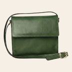 Borsa a tracolla in vitello pieno fiore verde con pattina e tracolla