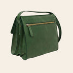 Borsa a tracolla verde in vitello pieno fiore con zip superiore e spallacci