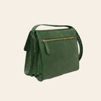 Borsa a tracolla verde in vitello pieno fiore con zip superiore e spallacci