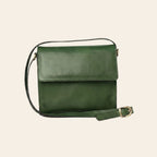 Borsa a tracolla in vitello pieno fiore verde con pattina e tracolla