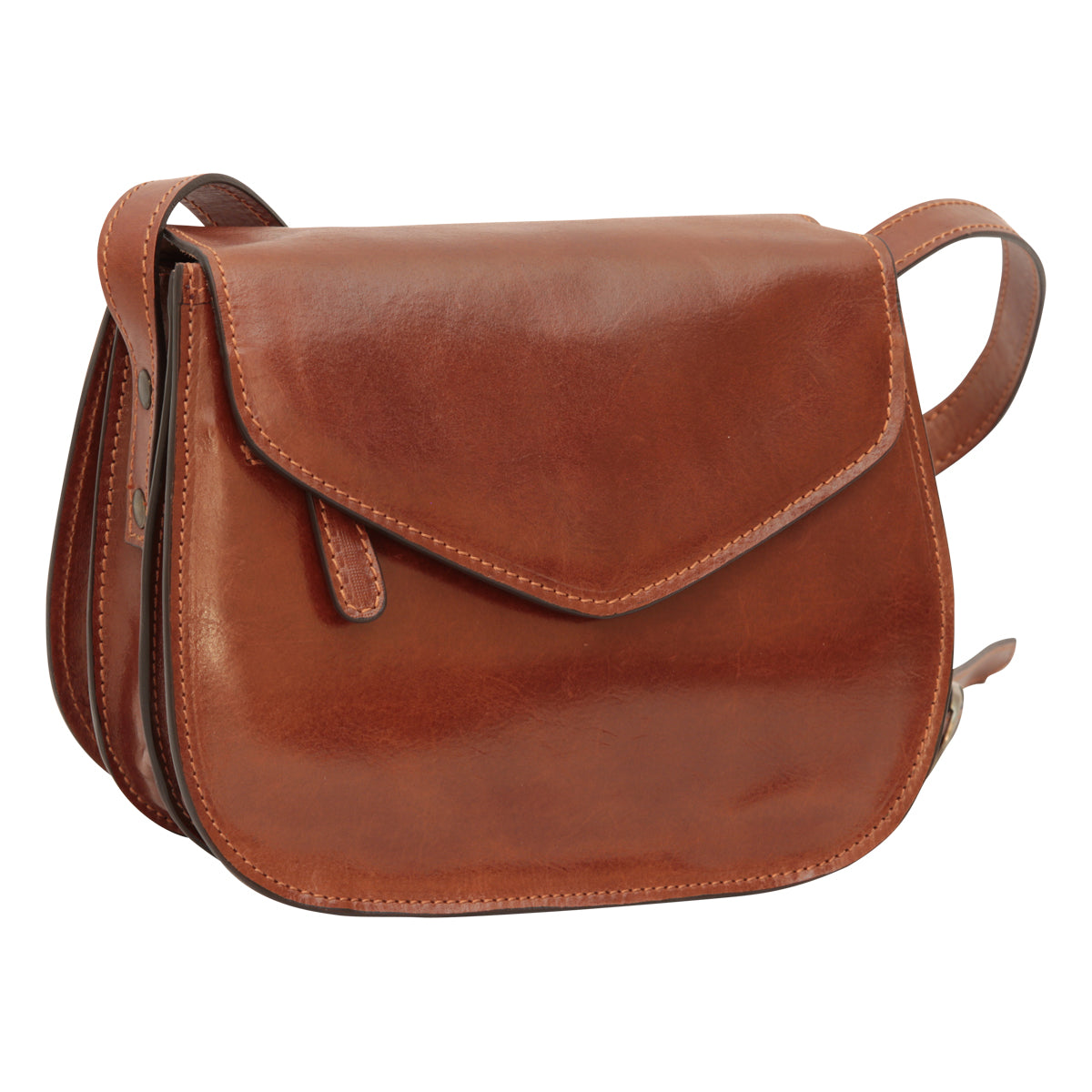 Borsa tracolla vitello marrone in pelle pieno fiore, elegante e funzionale con scomparti e tracolle regolabili.