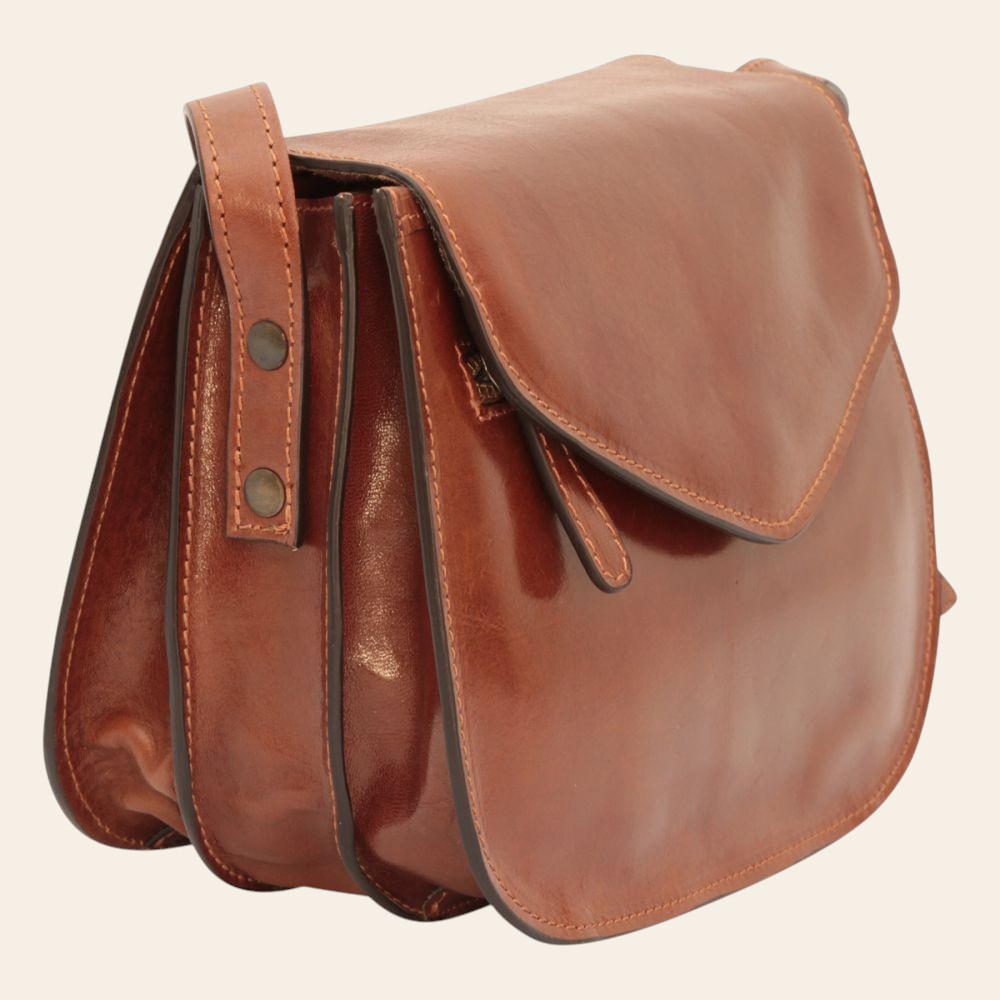 Borsa a tracolla di vitello pieno fiore - Marrone - Old Angler