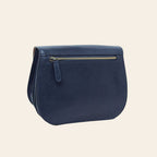 Borsa a tracolla in vitello pieno fiore blu con zip e patta frontale