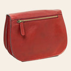 Borsa a tracolla rossa in pelle con zip superiore e dettagli sul fronte