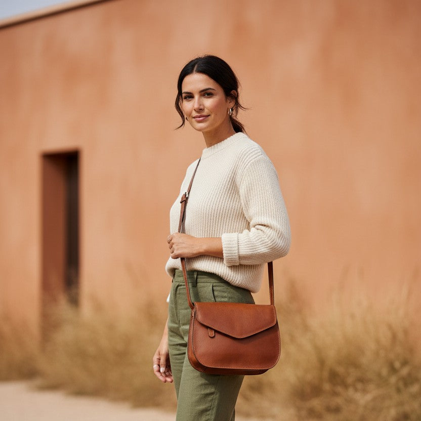 Borsa a Tracolla in Pelle Teak Piccola | Old Angler