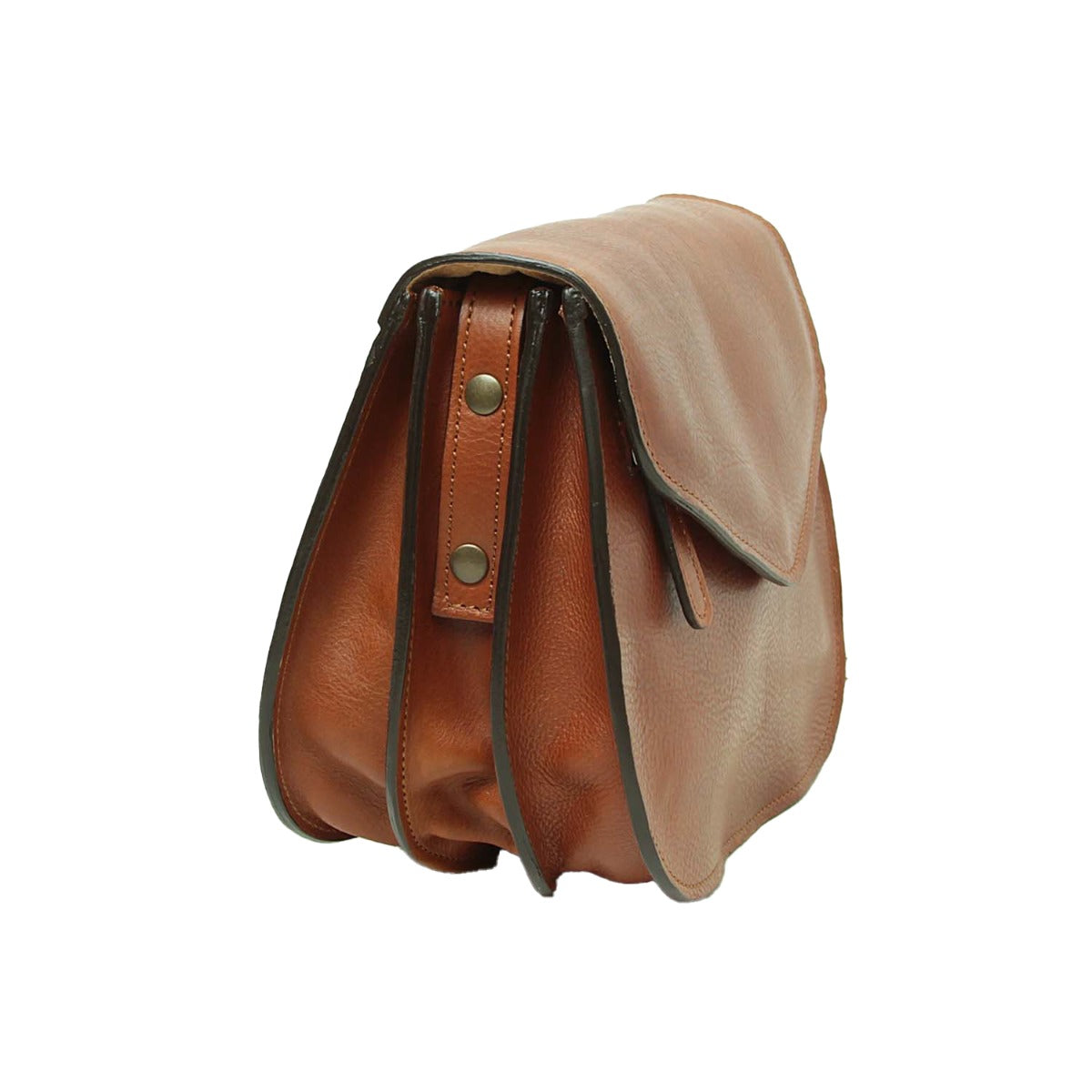 Borsa a tracolla di vitello pieno fiore-Teak