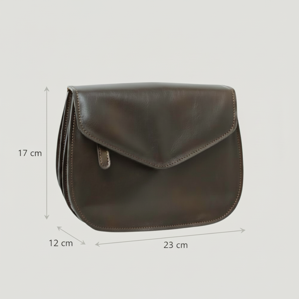 Borsa a Tracolla Artigianale in Vitello Pieno Fiore Testa di Moro